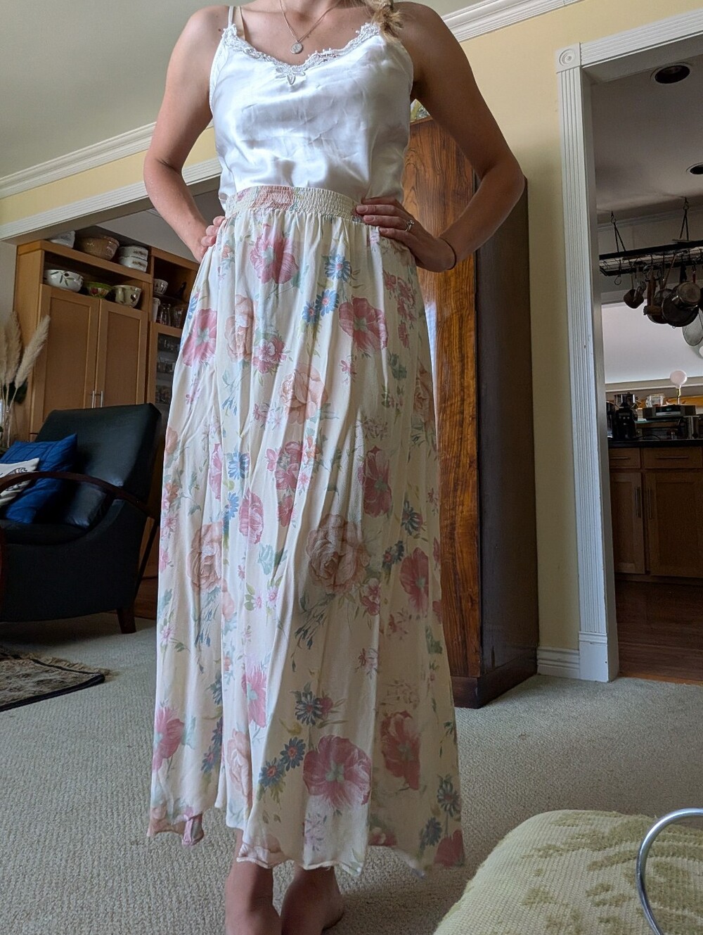Cottage Core Flowy Pastel Floral Maxi Skirt